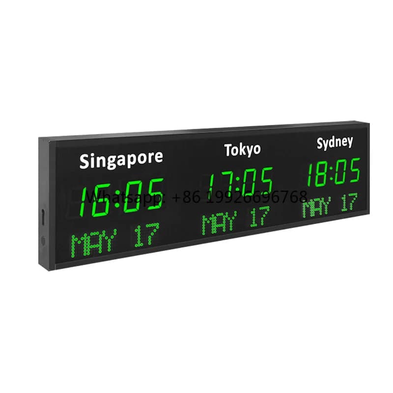 CP30B LED Different City Names 3 Time Zones Wall Clock Digital World Time Zone Clock With Date Display