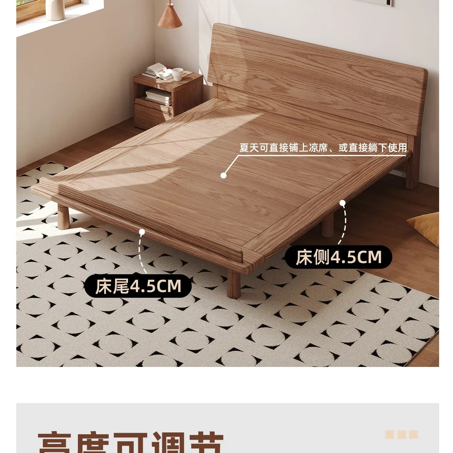 HYS Solid Wood Simple Home Bedroom Double Queen Bed Hotel Homestay Solid Wood Bed Mortise Structure Log Bed