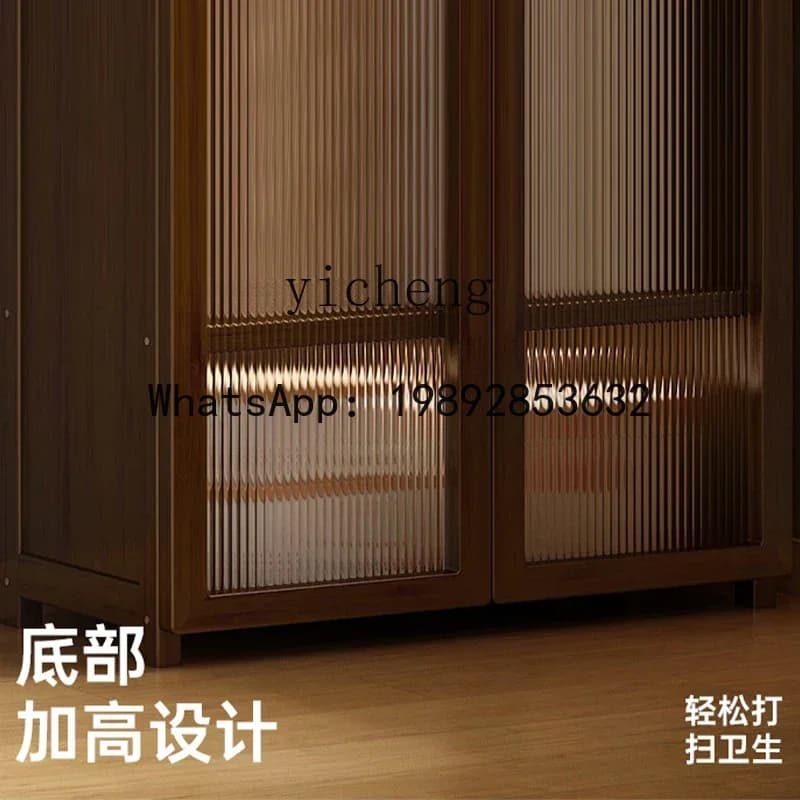 W7- shelf household solid wood bookcase with door dustproof transparent glass door integrated against the wall storage cabinet
