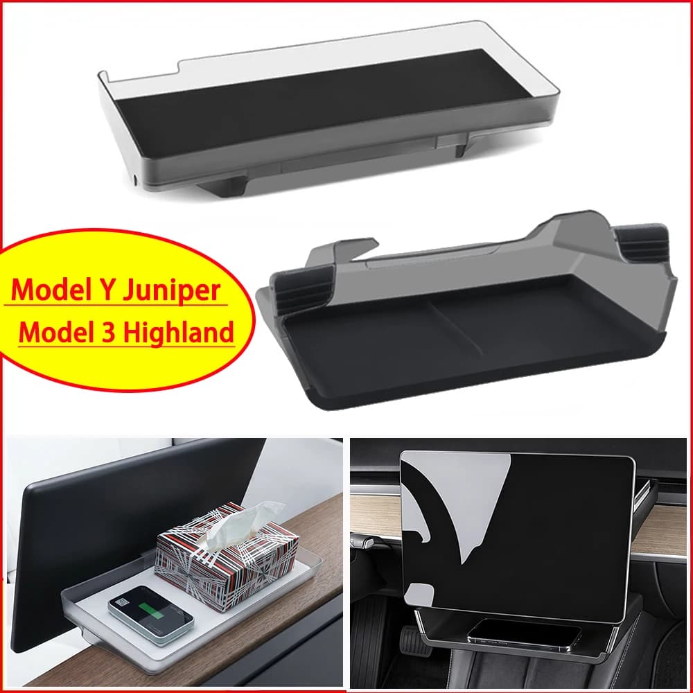 Car Under-Screen Hidden Storage Box Behind Screen Center Console Organizer Case For Tesla Model Y Juniper Model 3 Highland 2024+