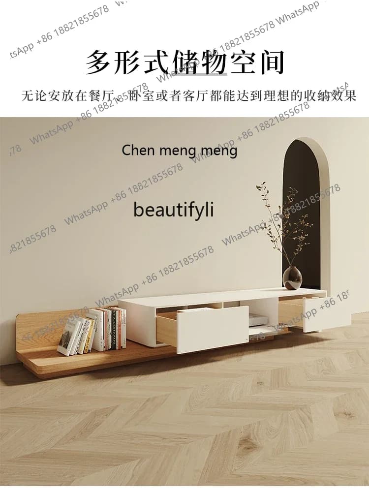 D178 TV Cabinet Solid Wood Retractable Household Minimalist Nordic Living Room Log TV Stand Coffee Table Combination