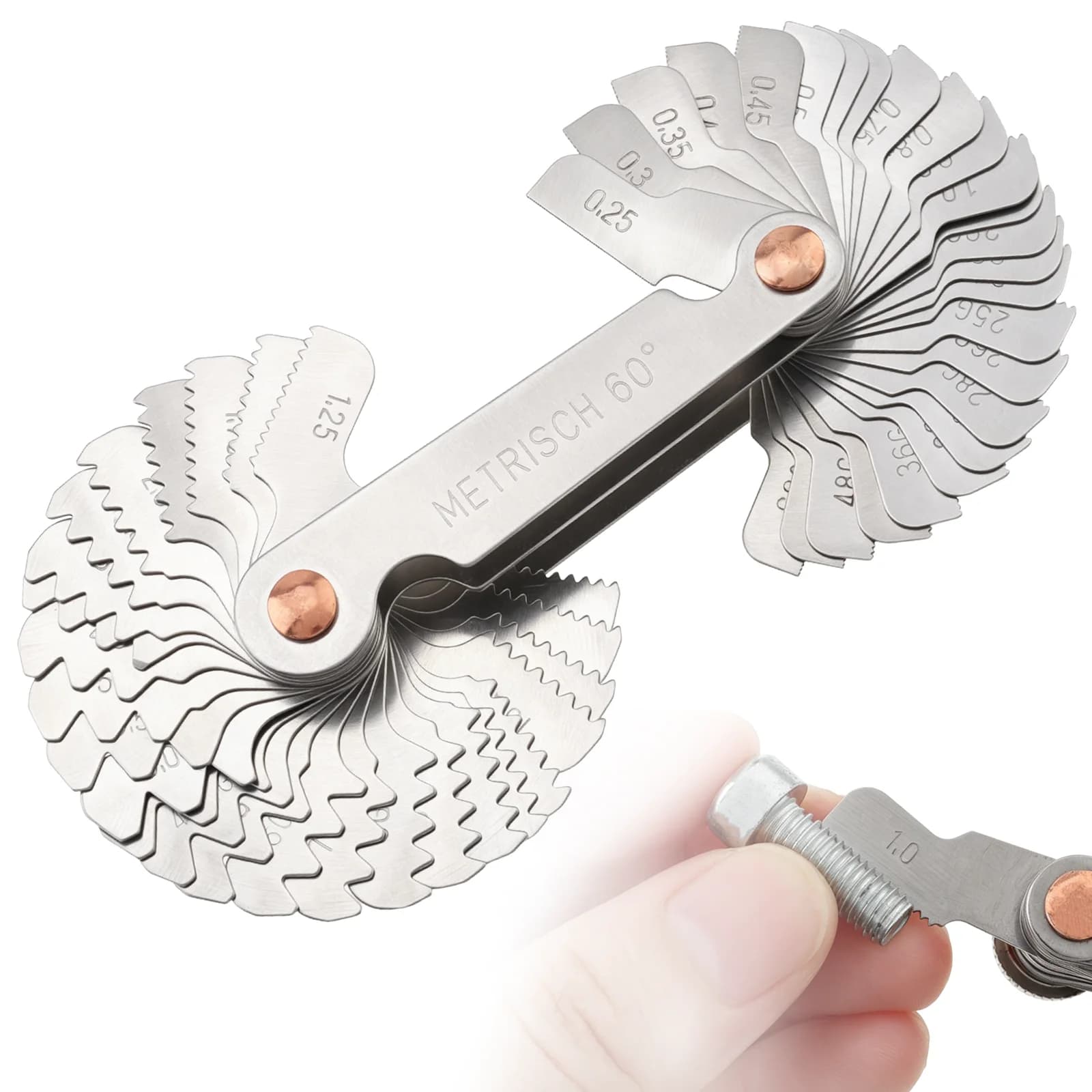 52 Pcs Blade Metal Nut Thread Pitch Gauge Stainless Steel Metric 60 Whitworth 55 Degree Measuring Gage Screw Thread Pitch Gauge