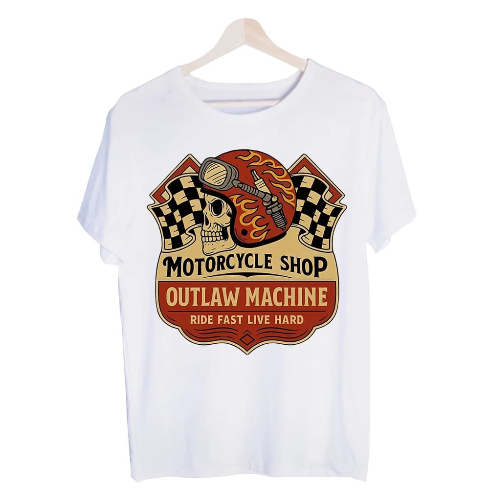 Men's Skull and Motorcycle Graphic Tee, Short Sleeve Vintage Style T-Shirt for Casual Streetwear