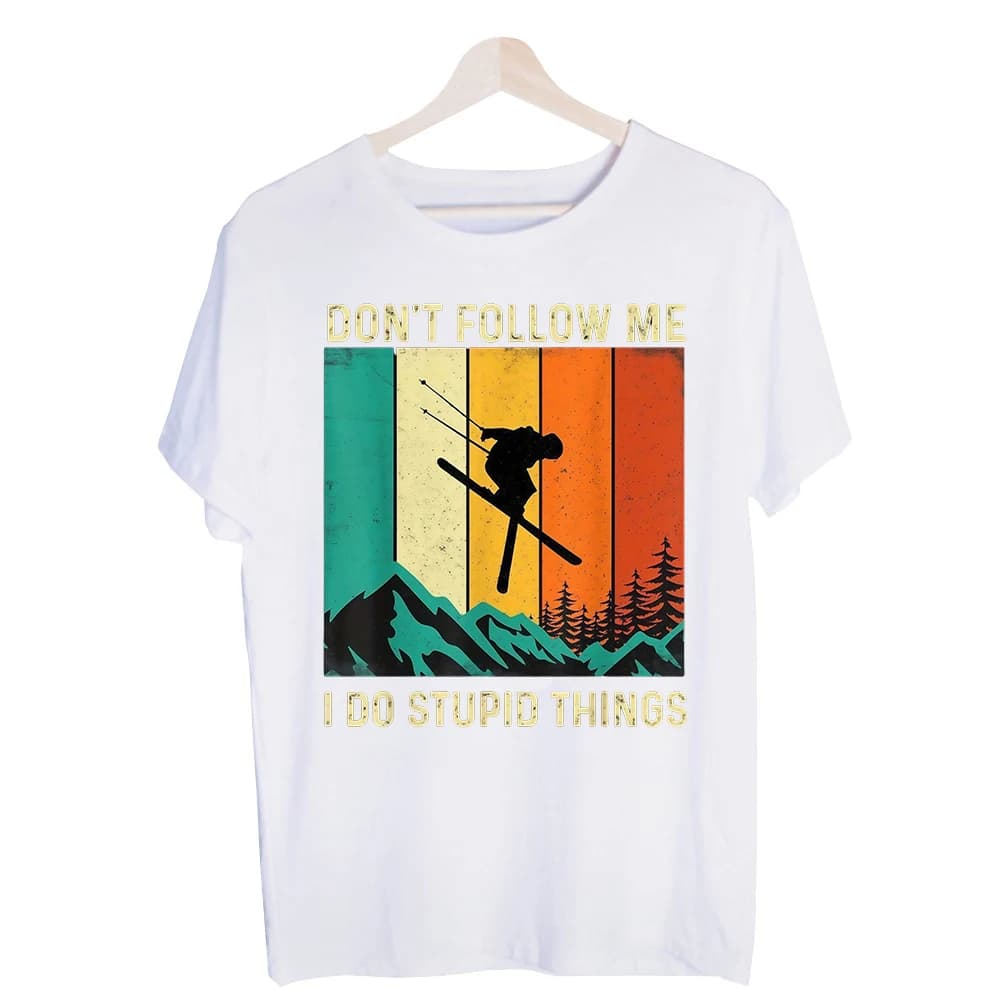 Men's Skiing Graphic Tee, Vintage Style Short Sleeve T-Shirt for Outdoor Casual Wear