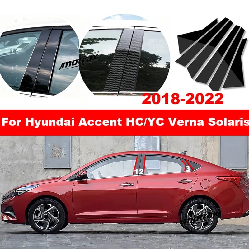 For Hyundai Accent HC YC Verna Solaris 2018-2022 Auto Exterior B C Pillar Window Cover PC Car Middle Pillar Decorative Stickers