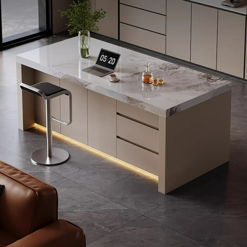 LTT movable rock slab island dining table integrated open kitchen operation table bar table