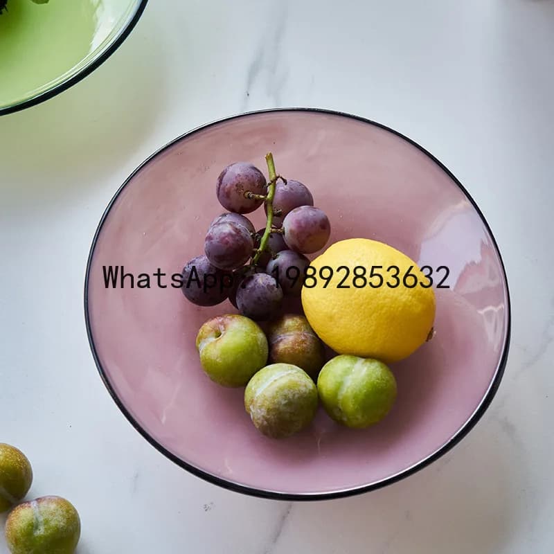 PYJ Nordic style porcelain pink edge open vase flower dining table household glass fruit plate