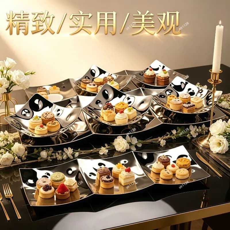 Stainless Steel Hammer Point Divided Plate Nut Fruit Dessert Snack Tray For Bar KTV Daily Party Use