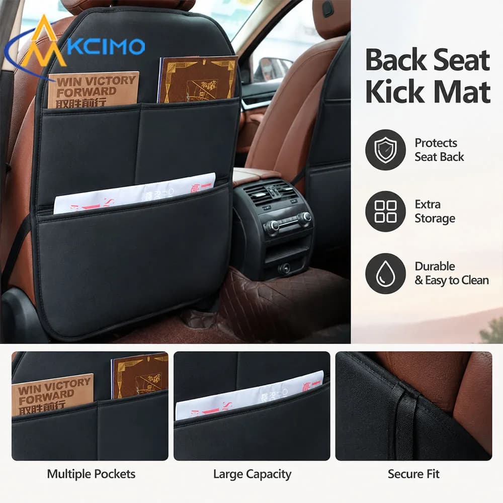 Car Seat Back Kick Mat With Storage Pockets Waterproof Anti Dirty Car Interior Accessories