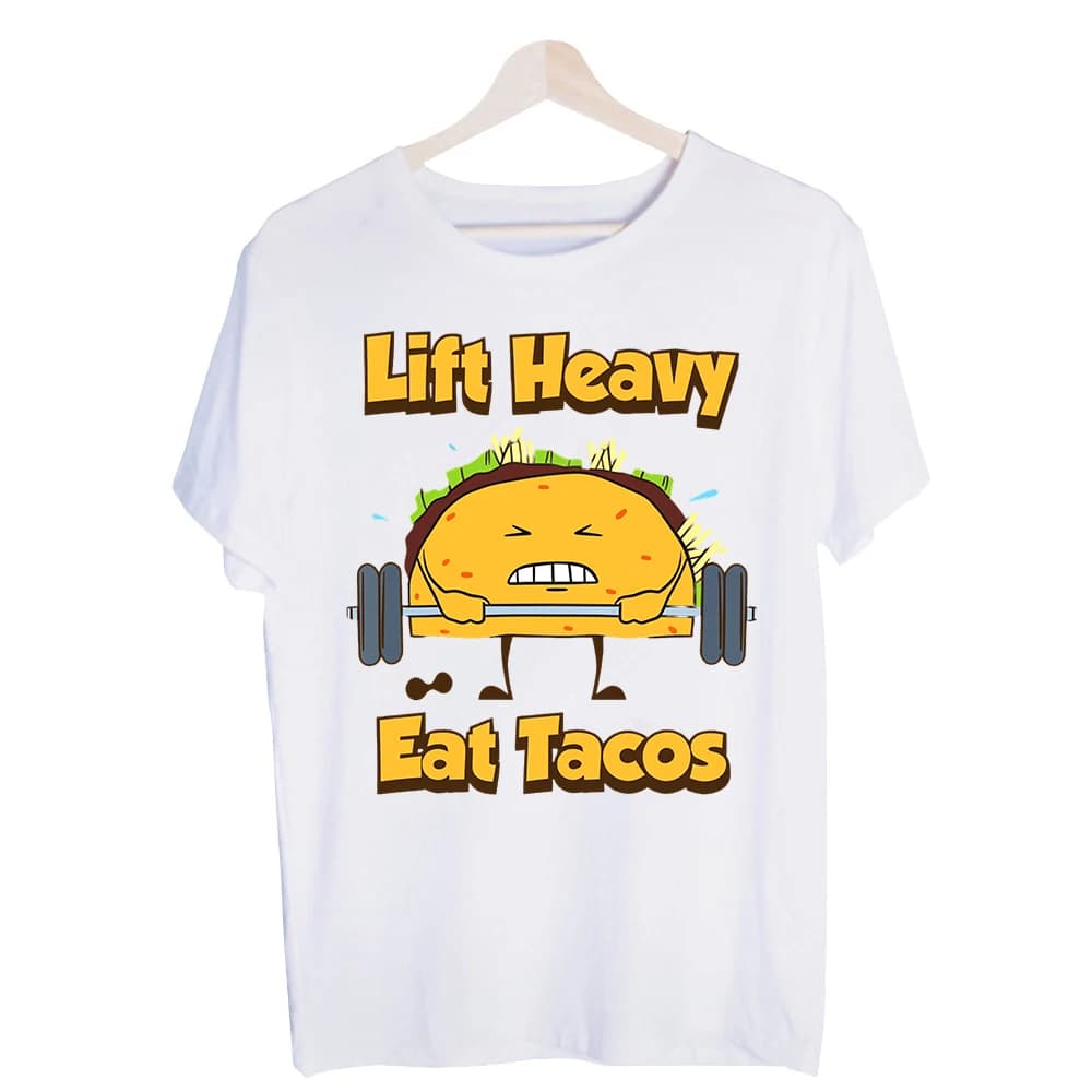 Men's Taco Weightlifting Graphic Tee, Short Sleeve Crew Neck Casual Shirt for Gym and Daily Wear