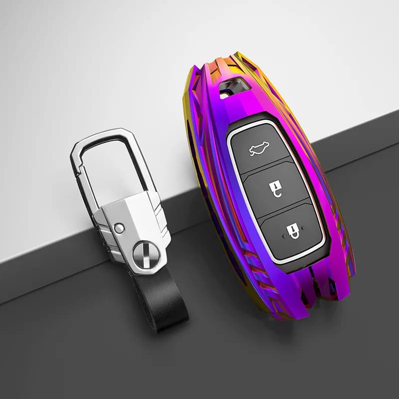 Premium Zinc Alloy Key Cover Case for Hyundai Fista/Sonata/Mistra/Langdong/IX35 - Chromatic Armor Protective Shell Key Bag Chain