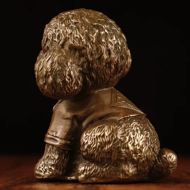 Exquisite Brass Puppy Ornament Teddy Furry Dog Craft Creative Cute Home and Car Decoration