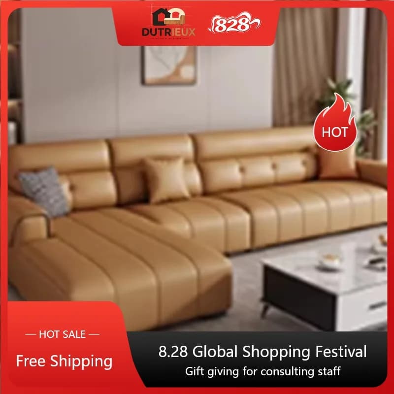 Orange Aesthetic Living Room Sofas Leather Designer Oversized Italian Lazy Sofa Loveseat Modern Couch Wohnzimmer Home Furniture