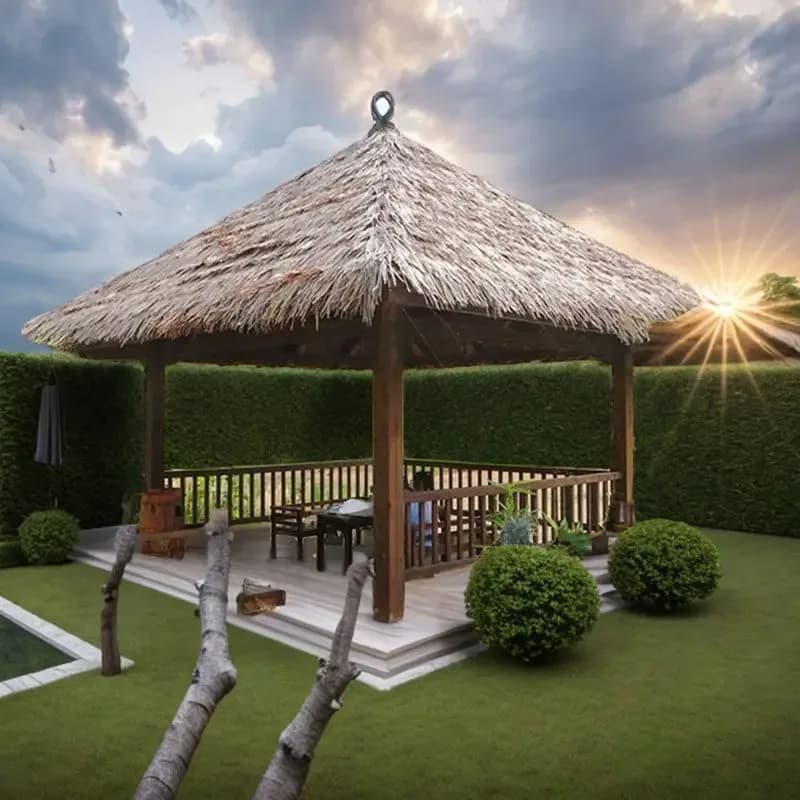 Outdoor thatched four-corner pavilion villa courtyard preservative wood solid wood outdoor tea room