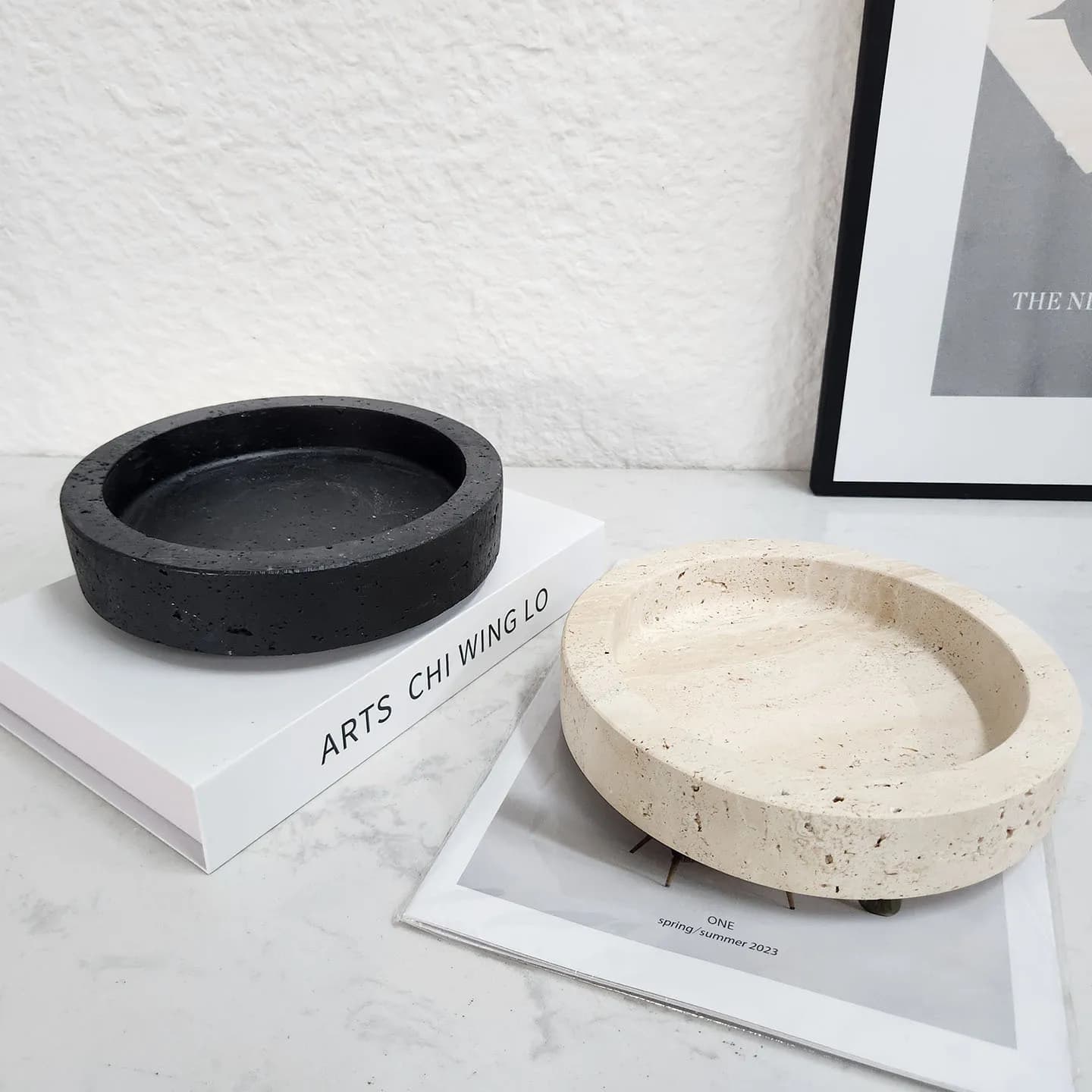 PYJ light luxury natural marble green plant flower pot plant flower utensils home furnishings