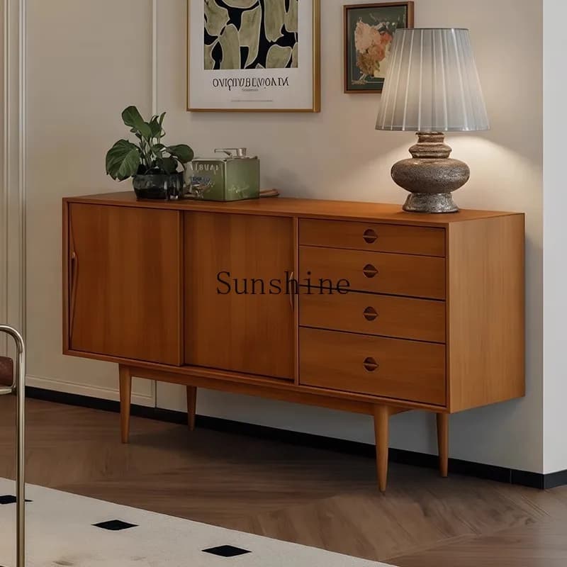 Medieval solid wood dining side cabinet retro coffee storage cabinet