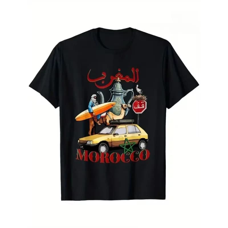 Funny Vintage Morocco Surf T Shirt Men Women Oversized Cotton Blend Tee Casual O-Neck Top Loose Trendy Short Sleeves Clothing