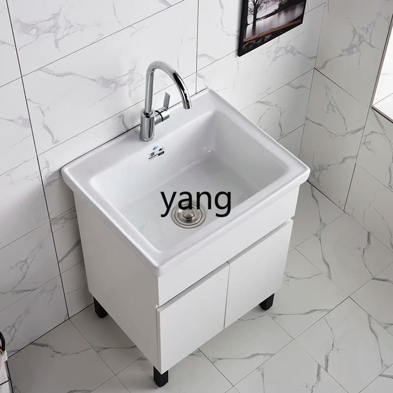LMM ceramic laundry pool with rubbing board integrated cabinet balcony household solid wood laundry cabinet small apartment