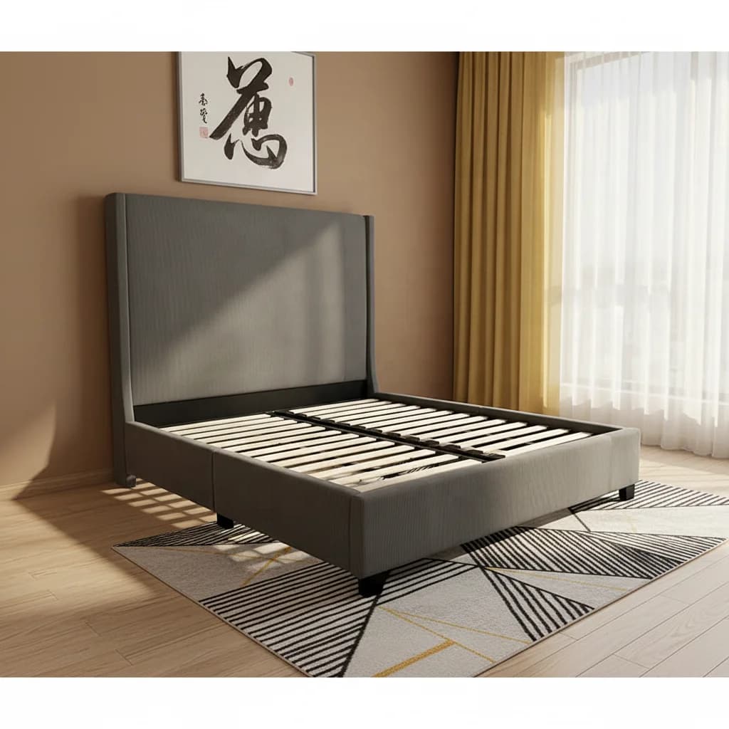 # Modern Soft Bed with Velvet Fabric Upholstery on Wooden Frame Durable  High Headboard King  Bed