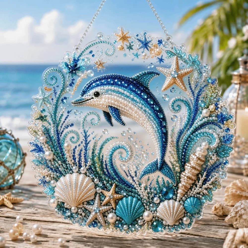 Ocean Pearl Art Pearl Art DIY Kit Sparkling Finish Complete Craft Set Diamond DIY Hanging Ornament Kit Rhinestone Art Kit