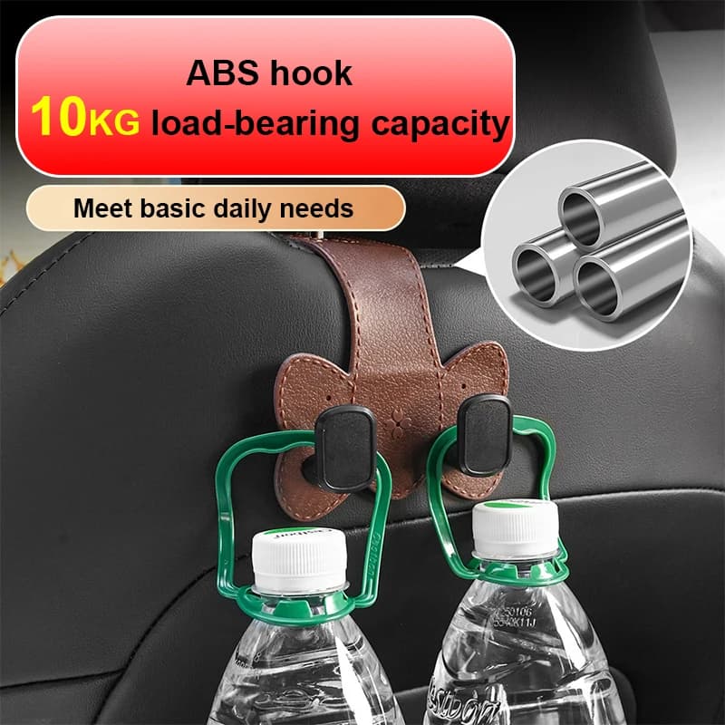 Car Headrest Hook Double Hooks Leather & ABS Car Seat Back Storage Hook Car Rear Seat Back Hooks Universal  2 in 1 Car Interior