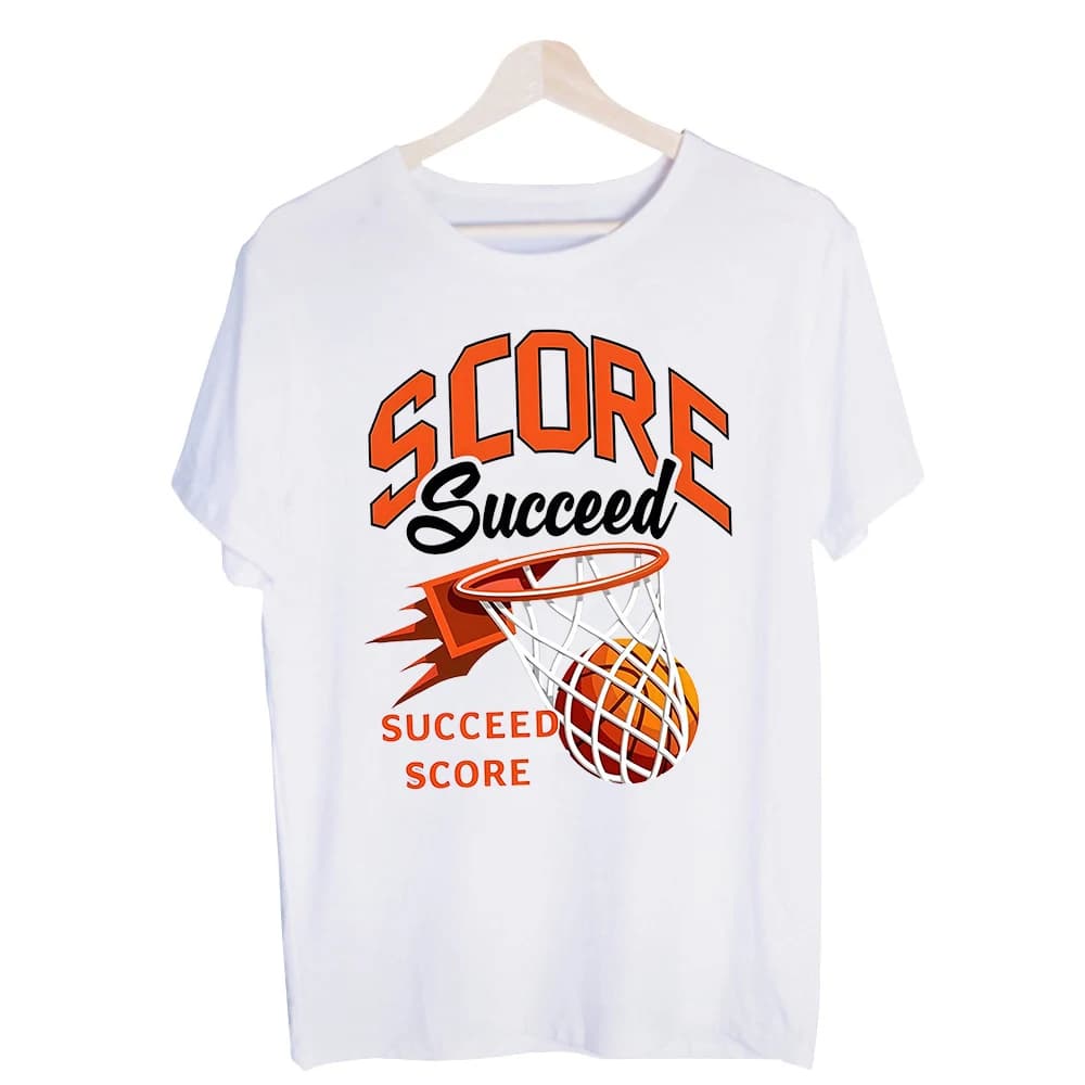 Men's Basketball Hoop and Ball Graphic Tee, Short Sleeve Crew Neck T-Shirt for Casual Sports Style and Daily Wear