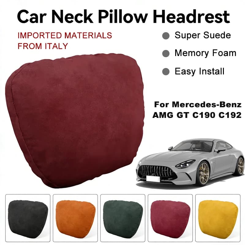 Italy Suede Car Neck Rest Pillow For Mercedes-Benz AMG GT C190 C192 Seat Head Neck Support Cushion Auto Interior Accessories