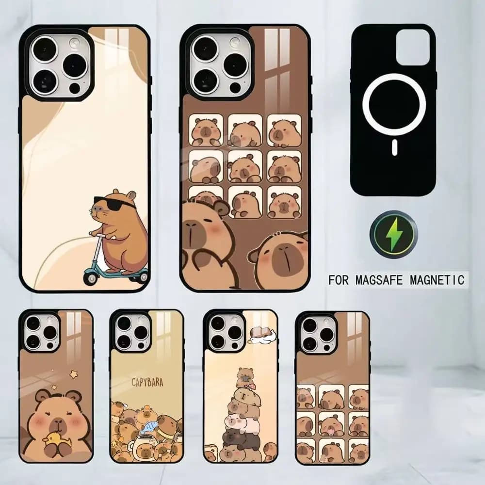 Cartoon Animal Capybara Phone Case For iPhone17,16,15,14,13,12,11 Plus,Pro Magnetic For Magsafe Wireless Charging