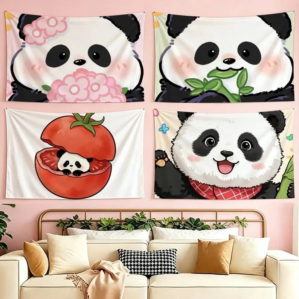 Soft Milk Panda Cute Flags Wall Hanging Tapestry Outdoor Garage Room Decorative flag Background Blanket