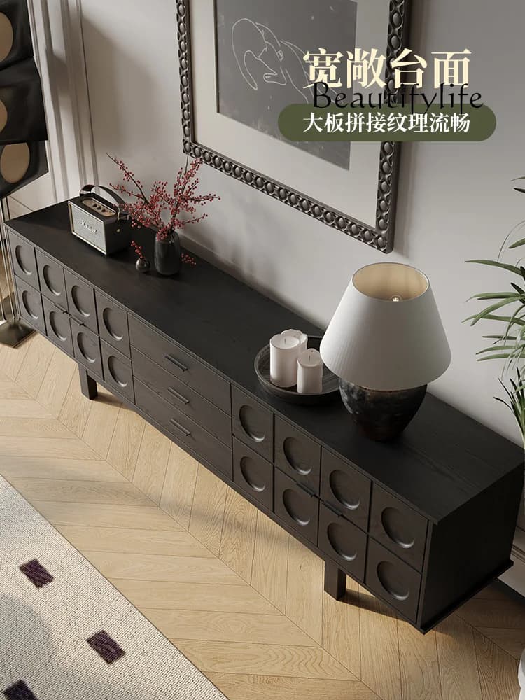 Medieval style all-solid wood TV cabinet American red oak black living room floor cabinet French retro furniture