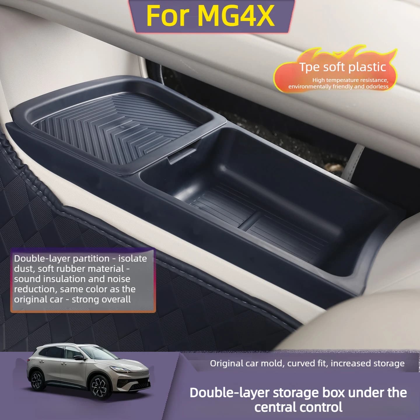 For MG4X Double Layered Storage Box Under The Central Control Central Control Storage Box Car Interior Modification Accessories