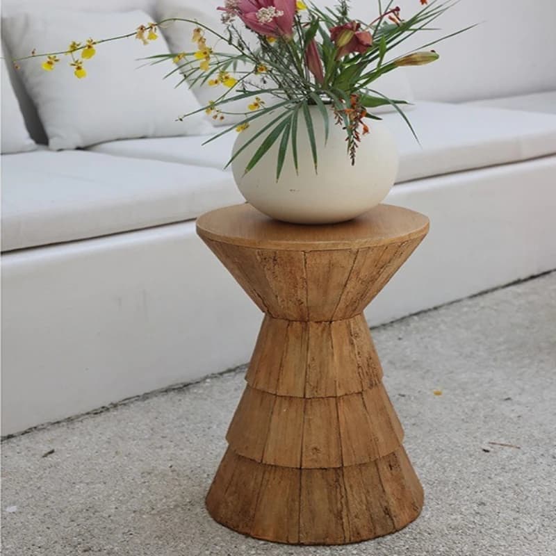 Modern imitation wood grain shape coffee table is very simple, living room sofa wood color round edge table
