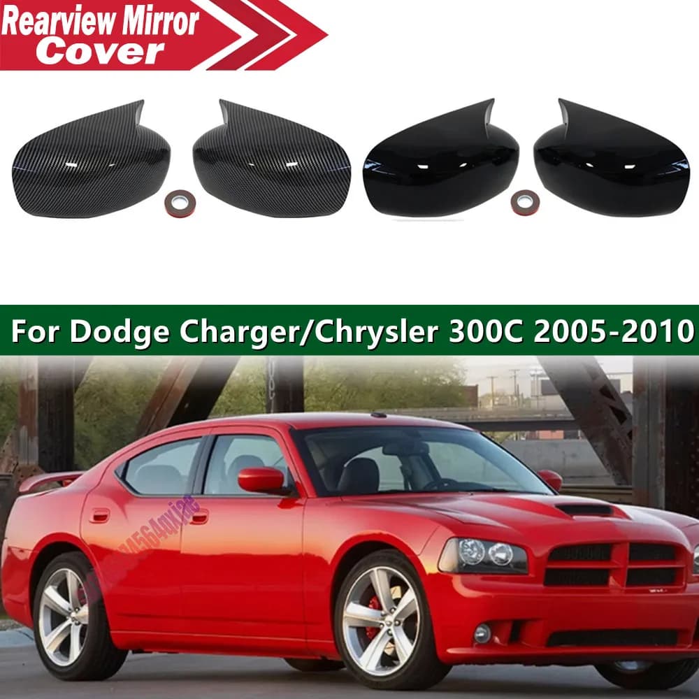 ABS Car Rearview Side Mirror Cover Cap Exterior Door Trim Adhesive Sticker For Chrysler 300/300C Dodge Magnum Charger 2005-2010