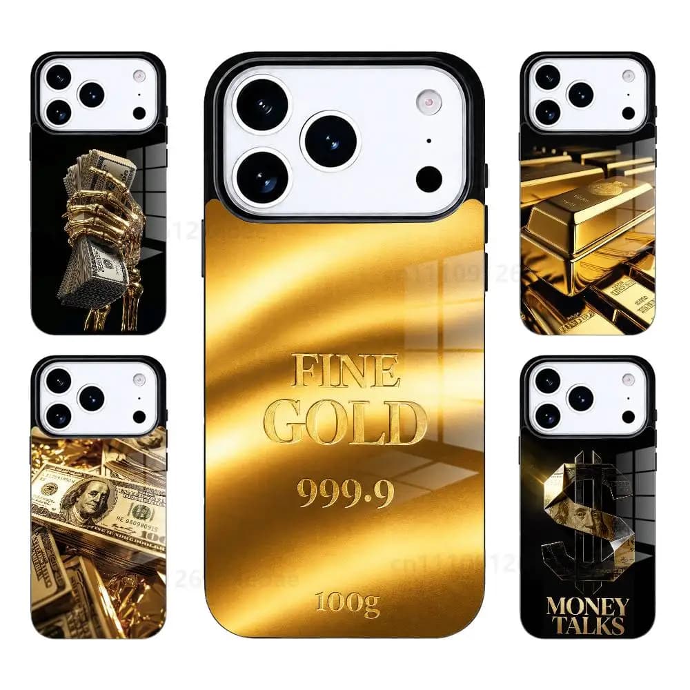 Gold Cash Art Phone Case For iPhone 17 Air 16 15 14 13 12 11 Pro PROMax Plus Mini Magsafes Wireless Charging Cover