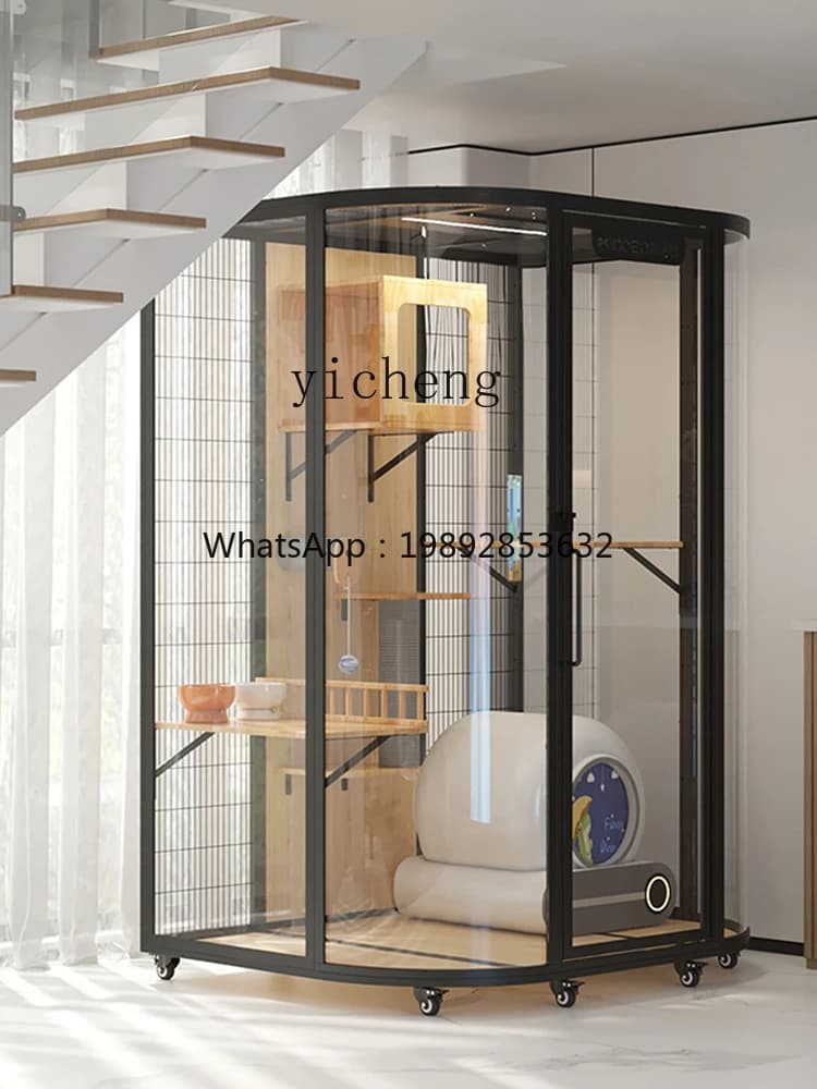ZZ Luxury Large Space Diy Solid Wood Chamfer Household Glass Panoramic House Cabinet Cage Can Hold Litter Box