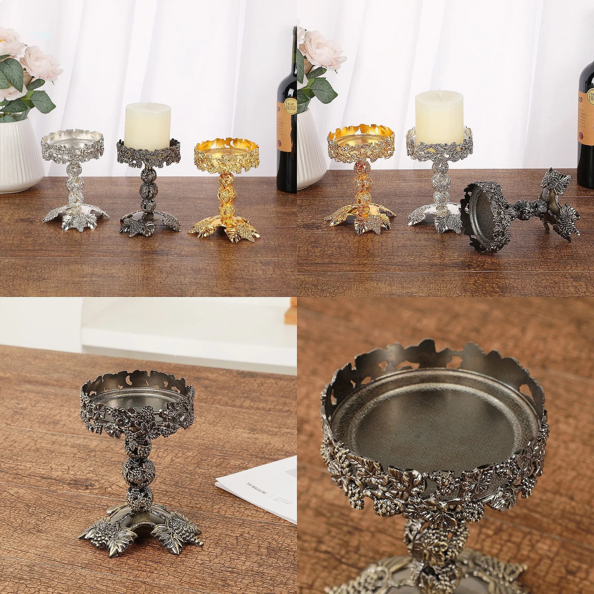 Vintage Metal Candle Holder Nordic Style Zinc Alloy Electroplated Candle Holder Elegant Desktop Decorative Candle Holder