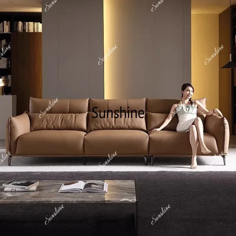 Italian minimalist leather sofa living room size apartment household sofa three or four people in a row Foshan furniture sofaT*