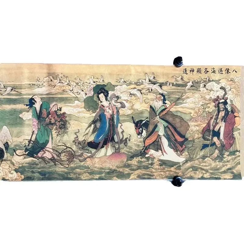 China Old long Scroll Painting , Zhang Daqian's watercolor painting "Eight Immortals Crossing the Sea" collectibles
