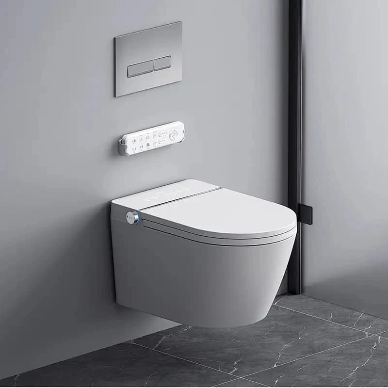 Home Wall Mounted Hidden Toilet Automatic Cover P Type Trap Drainage Remote Control Ceramic WC Slender Bowl Shape