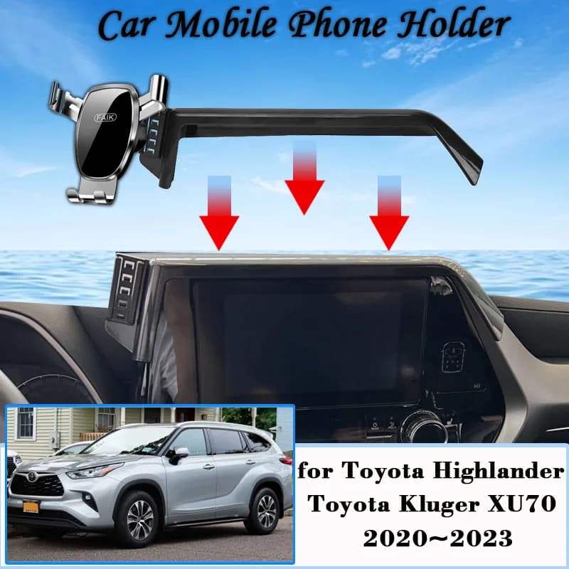 Car Mobile Phone Holder For Toyota Highlander Kluger XU70 8" Screen 2020~2023 GPS Bracket Air Vent Gravity Stand Accessories