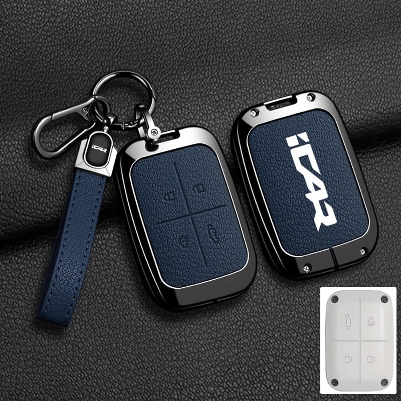 Car Zinc Alloy Leather Smart Key Case Cover Holder Chain For Chery ICAR V23 2025 Car Key Protective Shell Interior Accessories