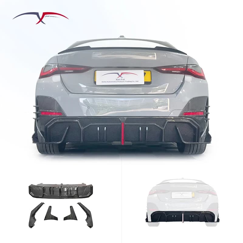 Car Modification Carbon Fiber Rear Bumper Rear Diffuser Rear Spoiler with Lights Suitable for BMW I4 Body Kit Upgrade
