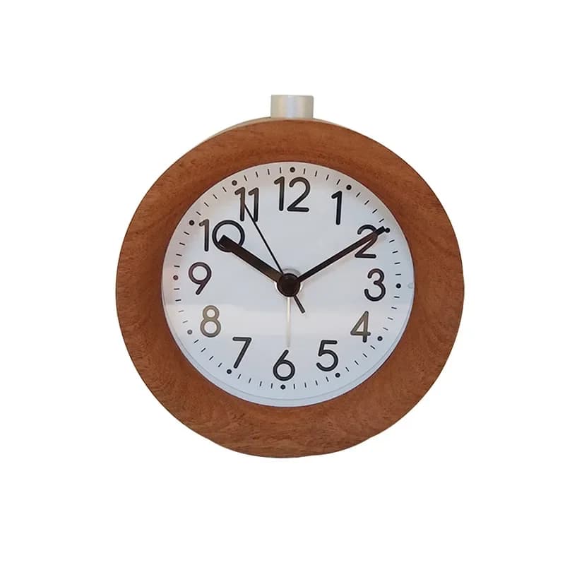 Wooden Quartz Clock Creative Round Student Sleepy Alarm Clock Silent Bedroom Mini Night Light Wooden Clock