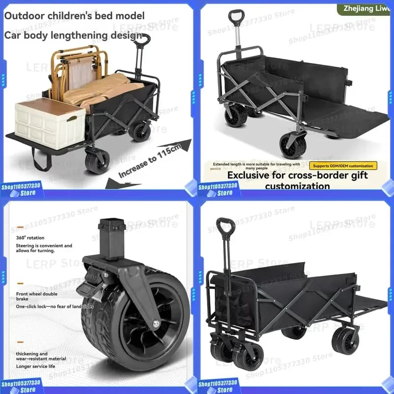 Large Capacity Folding Camping Trolley Portable Utility Wagon For Outdoor Camper Heavy Duty Collapsible Cart Beach Garden