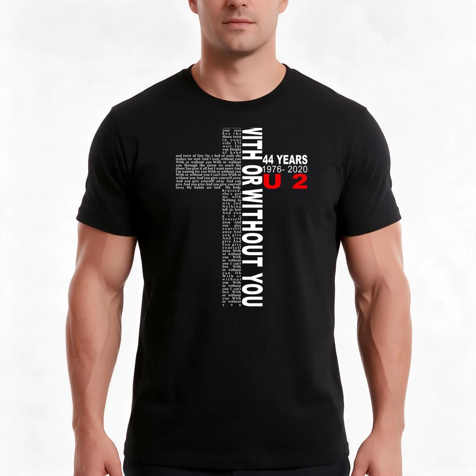 44 Years 1976-2020 U 2 with Or Without You Tshirt T-Shirt Summer Casual Cotton Tee, Unisex Men Women