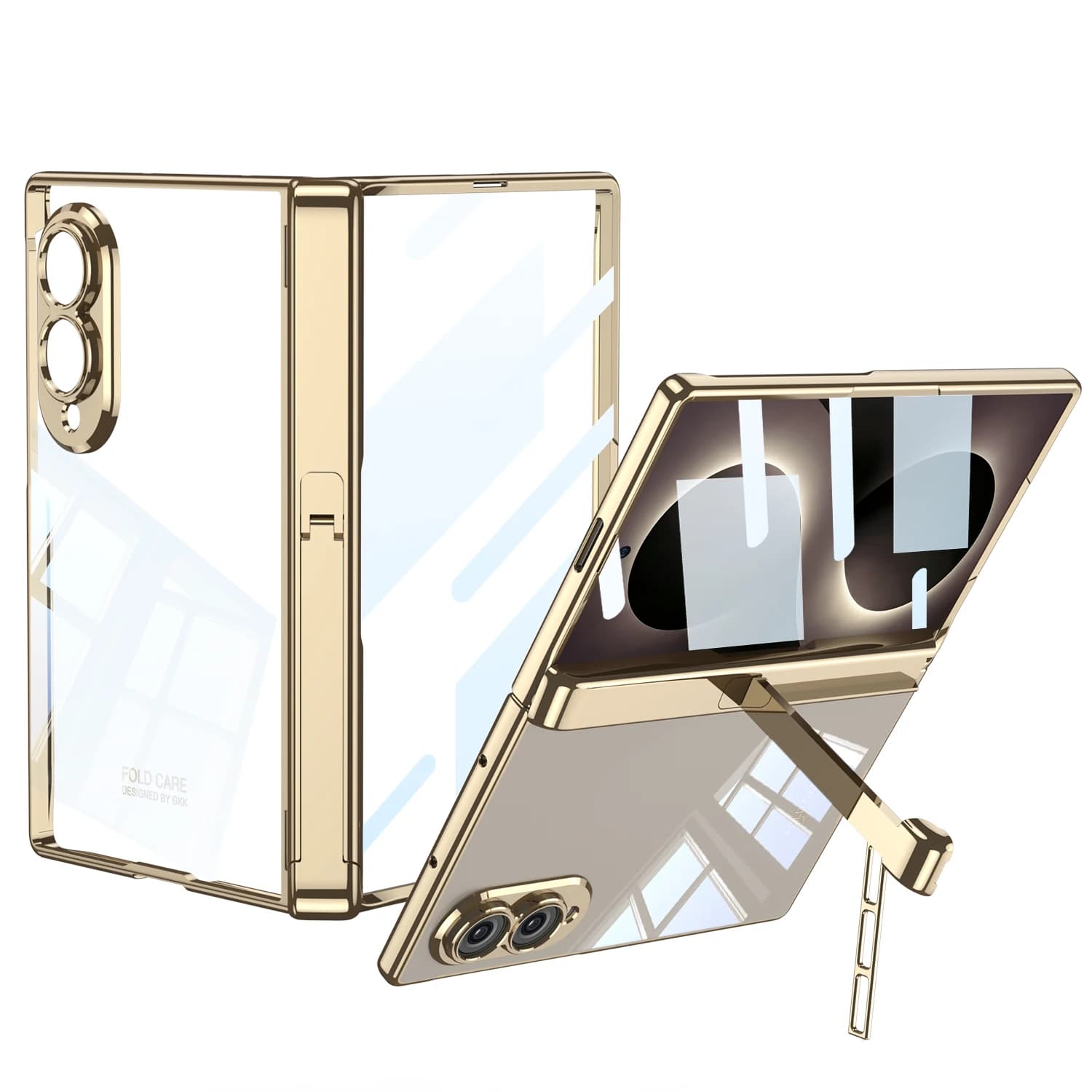 For Samsung Galaxy Z Fold 8 Wide Case Electroplate Transparent Holder Hinge With Tempered Glass Shockproof Back Case Accessories