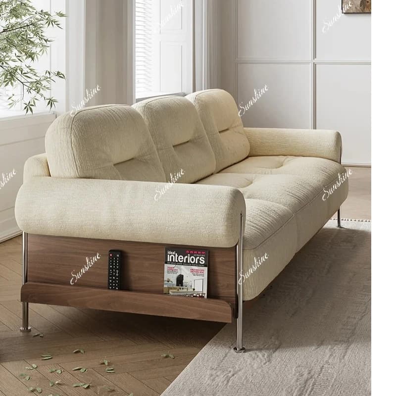 French retro living room small apartment solid wood straight row chenille fabric removable sofa