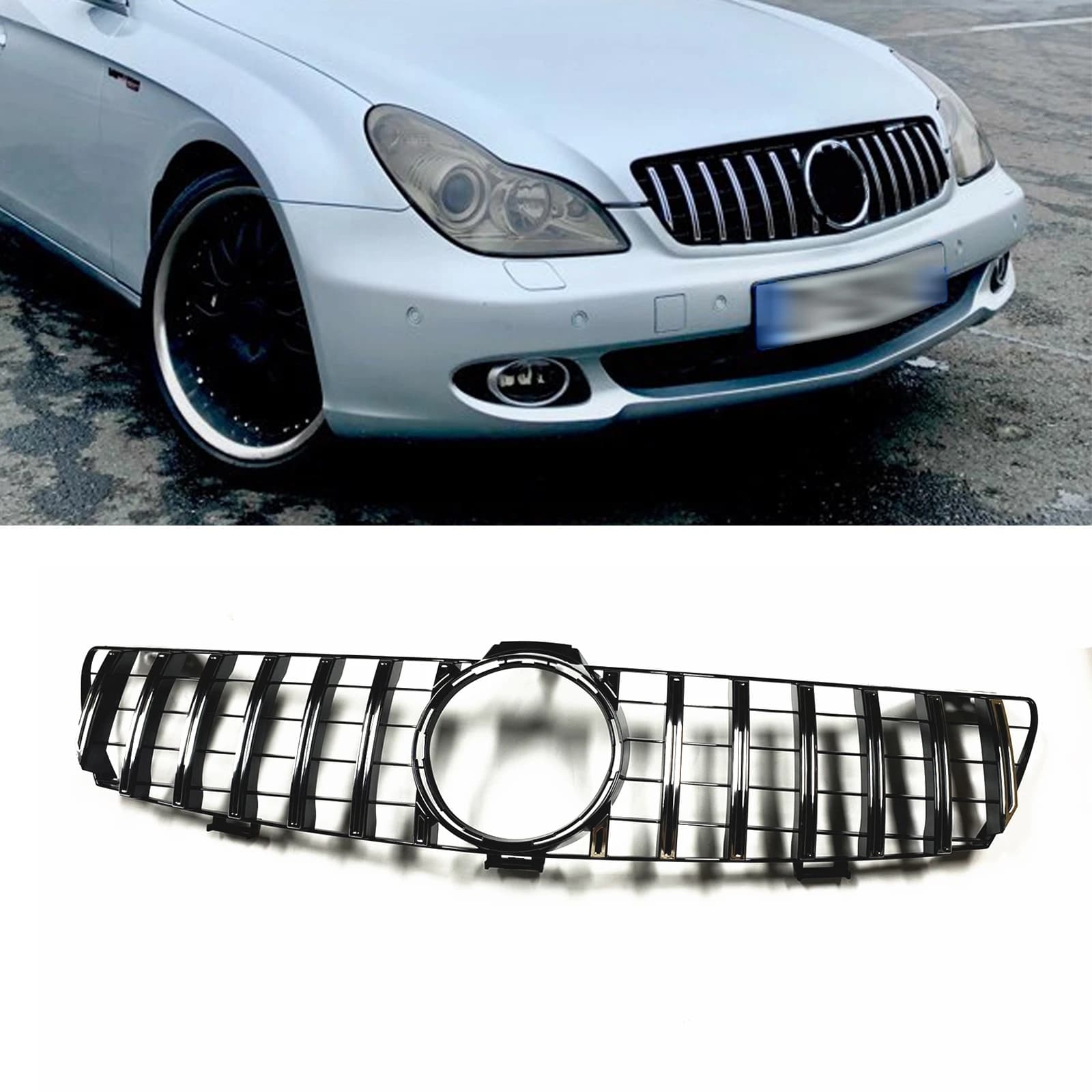 For Mercedes Benz W219 CLS Class CLS350 CLS500 CLS550 2004-2008 Front Grille Grill GT Style Silver/Black Upper Bumper Hood Mesh