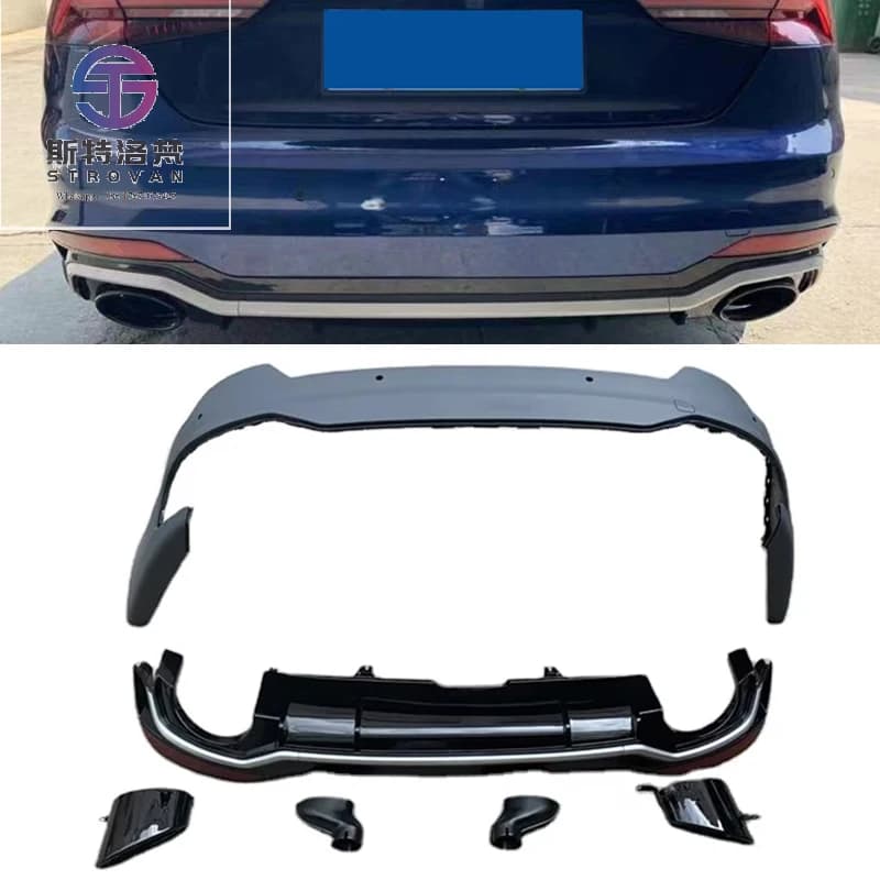 High Performance Car Body Kit Rear Bumper with Diffuser Tailpipe for   A5 S5 B9 Upgrade to RS5 Style 2017 2018 2019