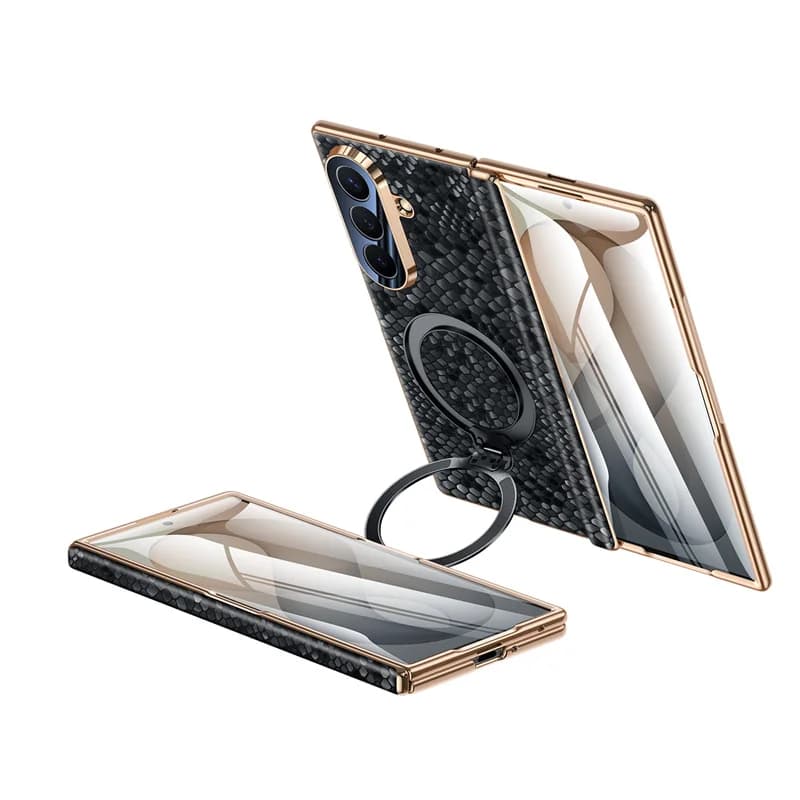Genuine Leather Magnetic For Magsafe Rotate Bracket Case For Samsung Galaxy Z Fold 8Ultra 8 7 6 5 Hinge Screen Protect FilmCover